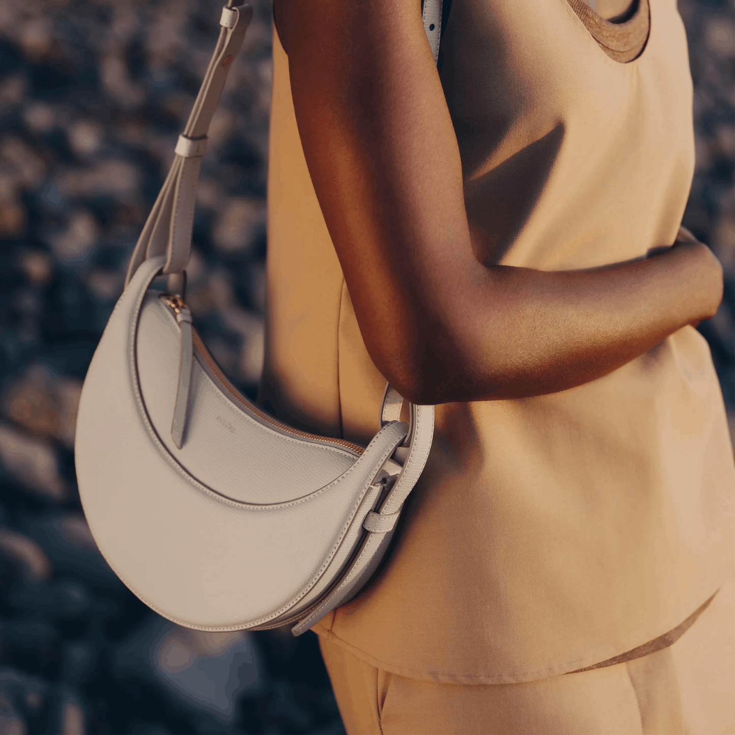 Ivory Crescent Leather Shoulder Bag