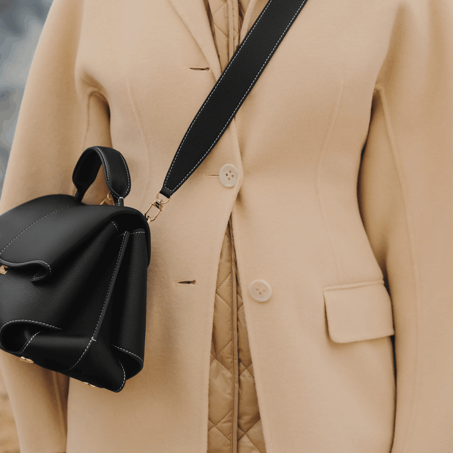 Black Leather Top Handle Bag