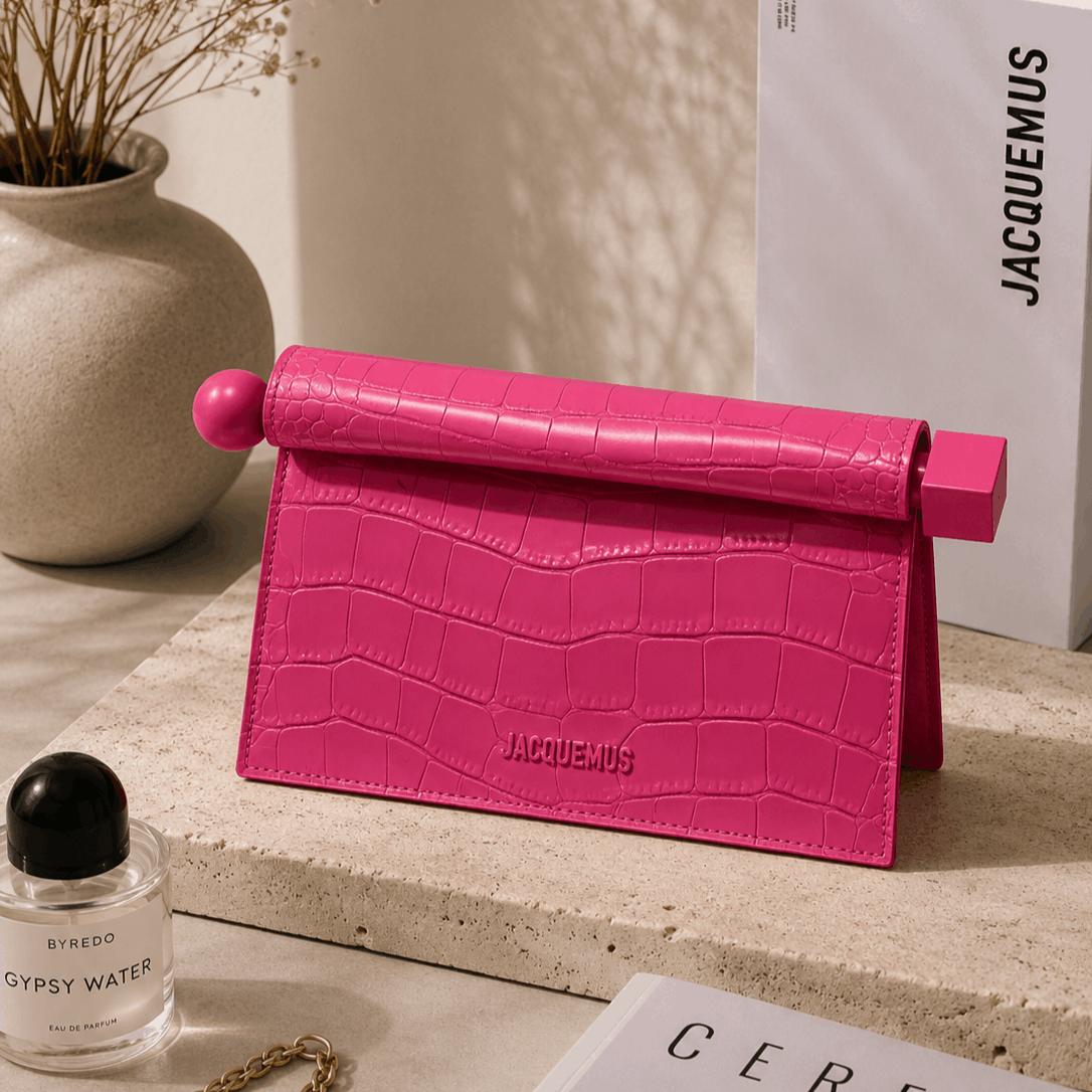 Hot Pink Croc Embossed Clutch