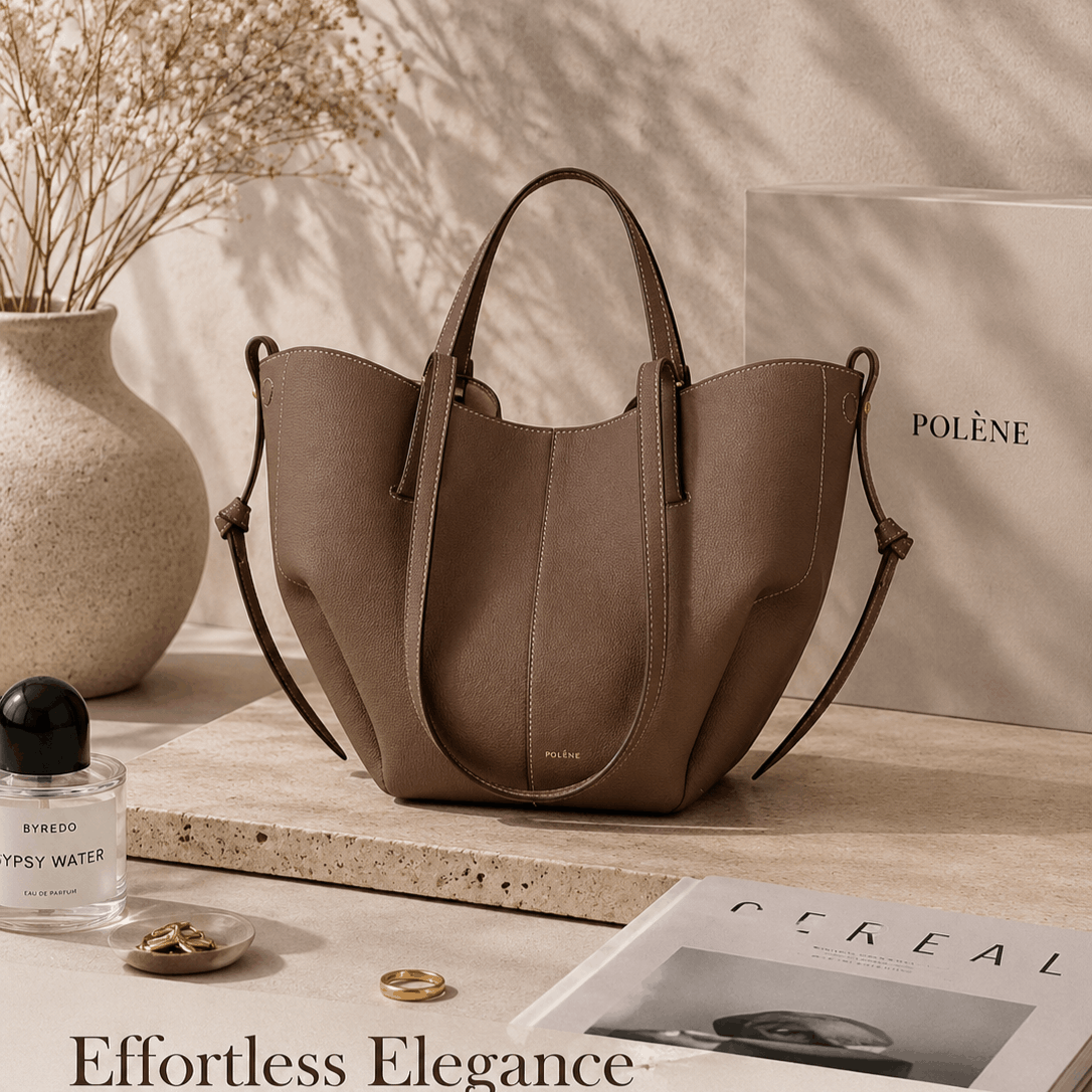 Taupe Leather Tote Bag