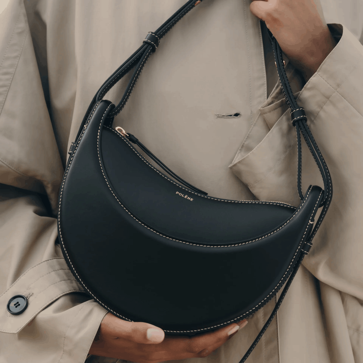 Black Crescent Leather Shoulder Bag