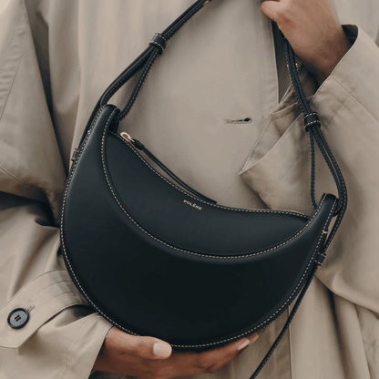 Black Crescent Leather Shoulder Bag