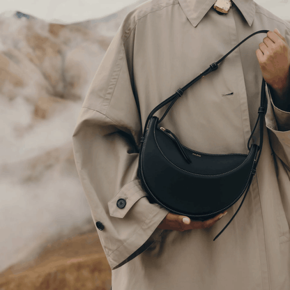 Black Crescent Leather Shoulder Bag