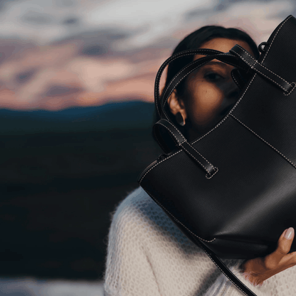 Black Minimalist Leather Tote