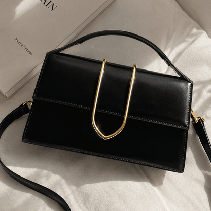 Elegant Black Leather Top Handle Bag