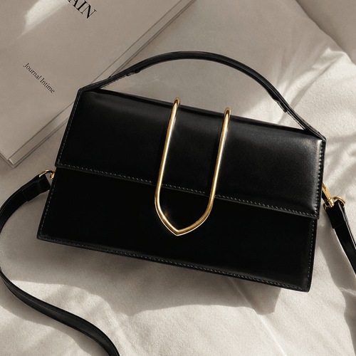 Elegant Black Leather Top Handle Bag