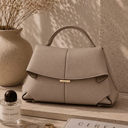 Taupe Leather Top Handle Bag
