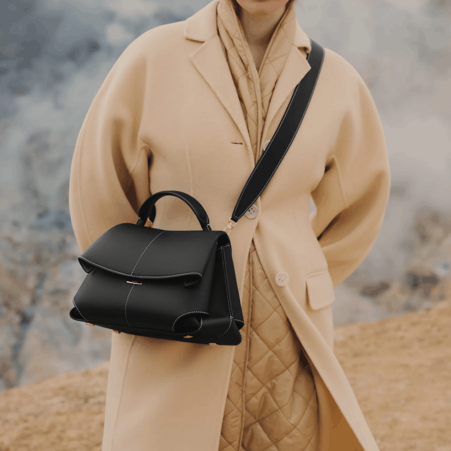 Black Leather Top Handle Bag