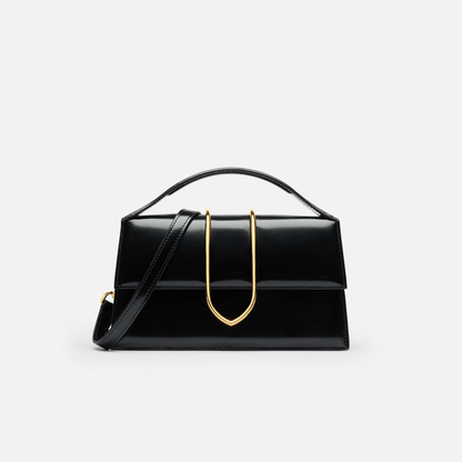 Elegant Black Leather Top Handle Bag