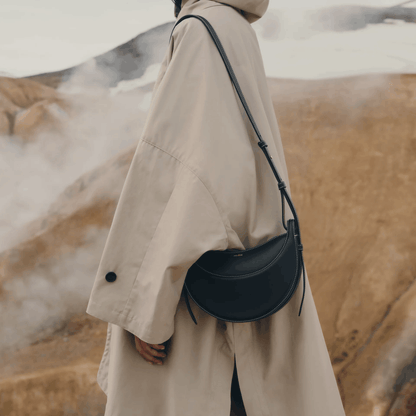 Black Crescent Leather Shoulder Bag