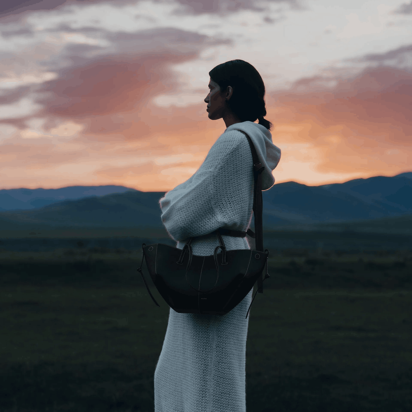 Black Minimalist Leather Tote
