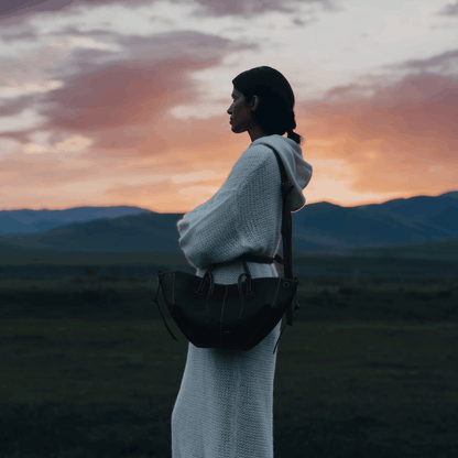 Black Minimalist Leather Tote