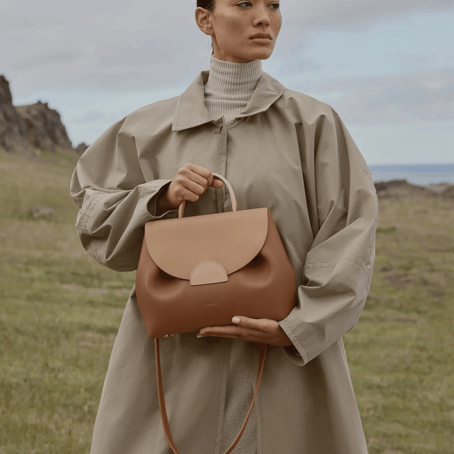 Tan Leather Top Handle Handbag