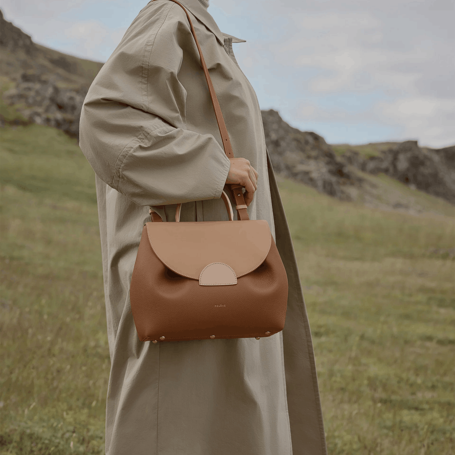 Tan Leather Top Handle Handbag