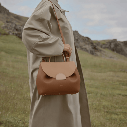 Tan Leather Top Handle Handbag