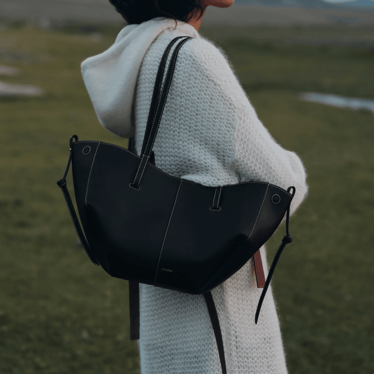 Black Minimalist Leather Tote