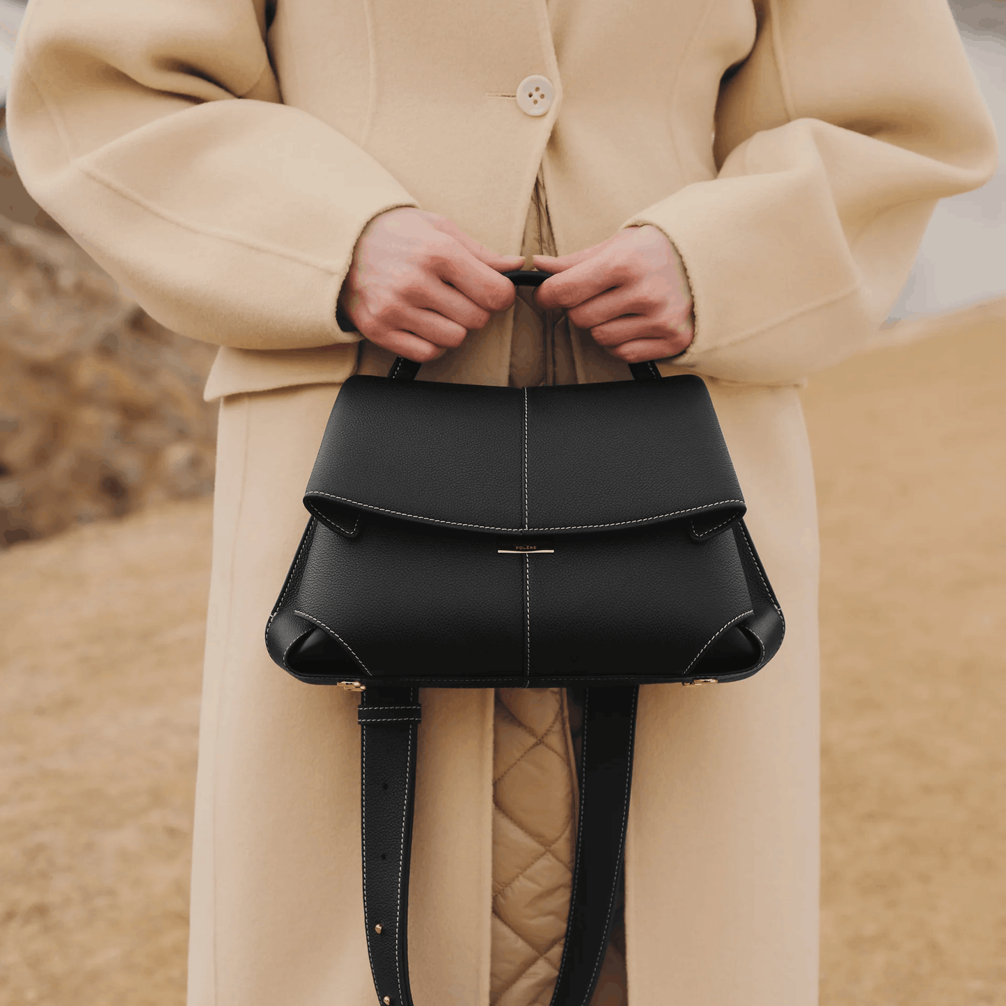Black Leather Top Handle Bag