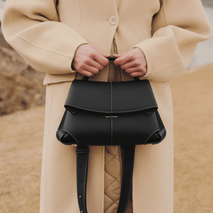 Black Leather Top Handle Bag