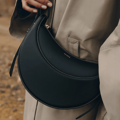 Black Crescent Leather Shoulder Bag