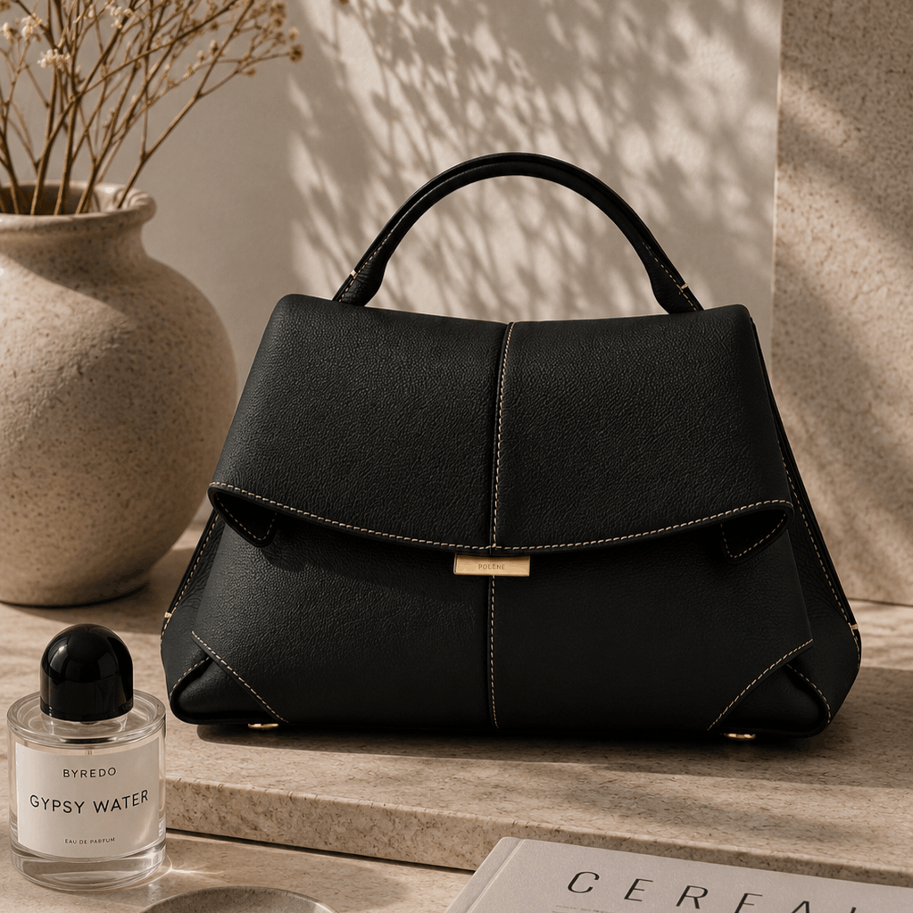 Black Leather Top Handle Bag