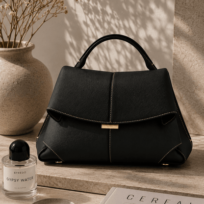 Black Leather Top Handle Bag