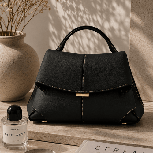 Black Leather Top Handle Bag