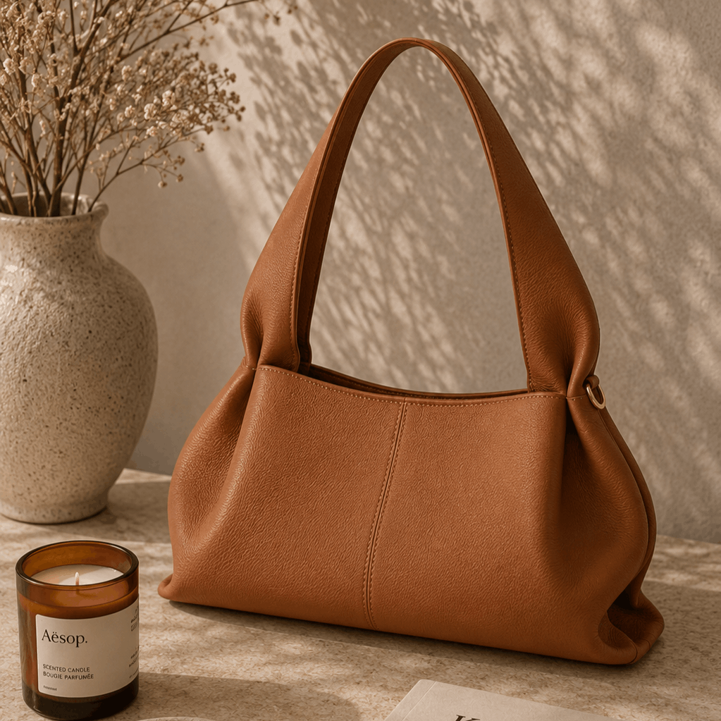 Minimalist Brown Leather Shoulder Bag