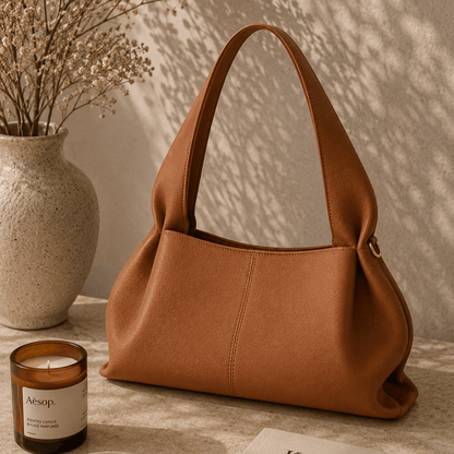 Minimalist Brown Leather Shoulder Bag