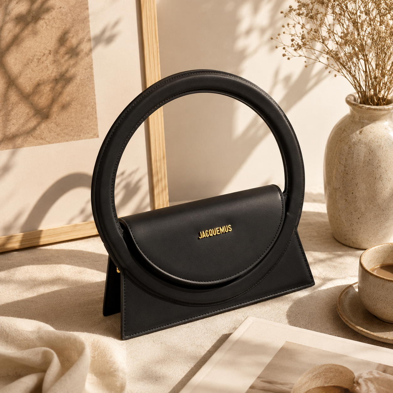 Black Circle Handle Top Handle Bag for Women