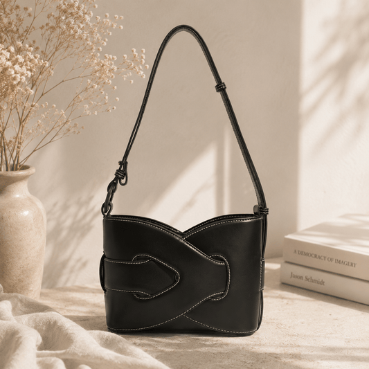 Modern Black Buckle Shoulder Bag