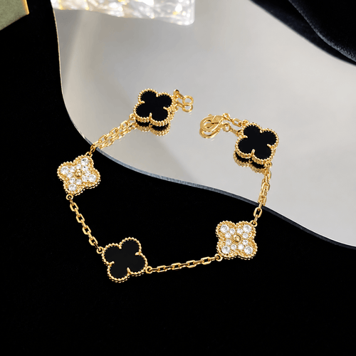 Midnight Bloom Crystal Clover Bracelet