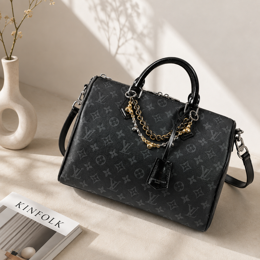 Noir Chain Boston Handbag
