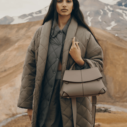 Taupe Leather Top Handle Bag