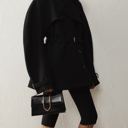 Elegant Black Leather Top Handle Bag