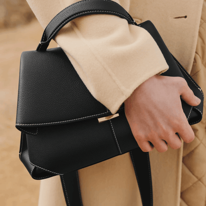 Black Leather Top Handle Bag