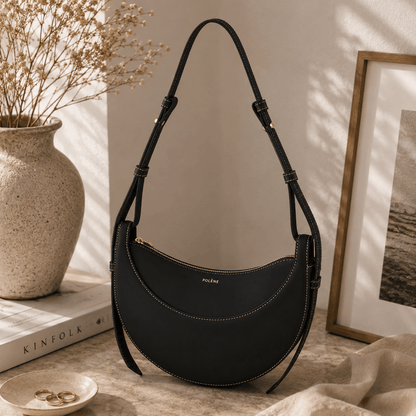 Black Crescent Leather Shoulder Bag
