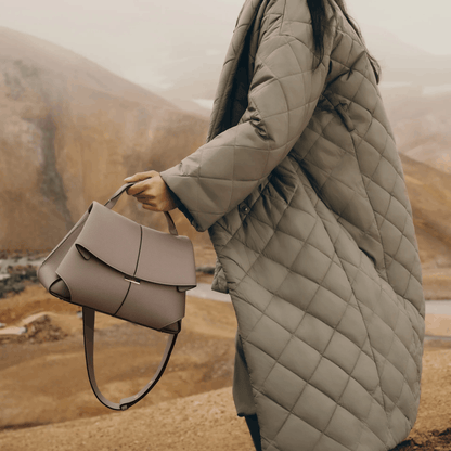 Taupe Leather Top Handle Bag