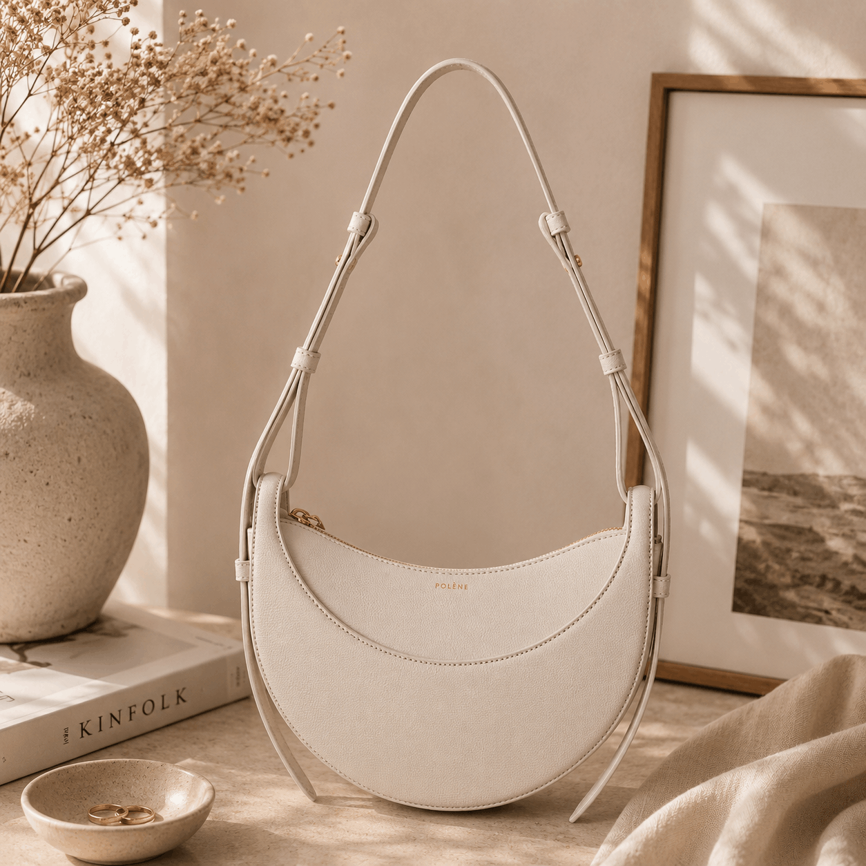 Ivory Crescent Leather Shoulder Bag