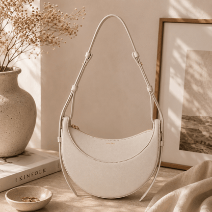 Ivory Crescent Leather Shoulder Bag