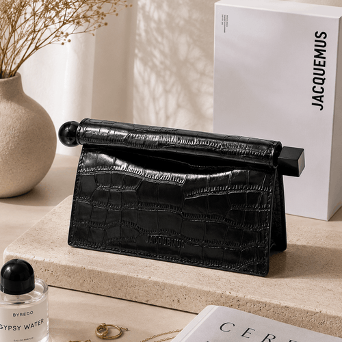 Black Croc Embossed Clutch