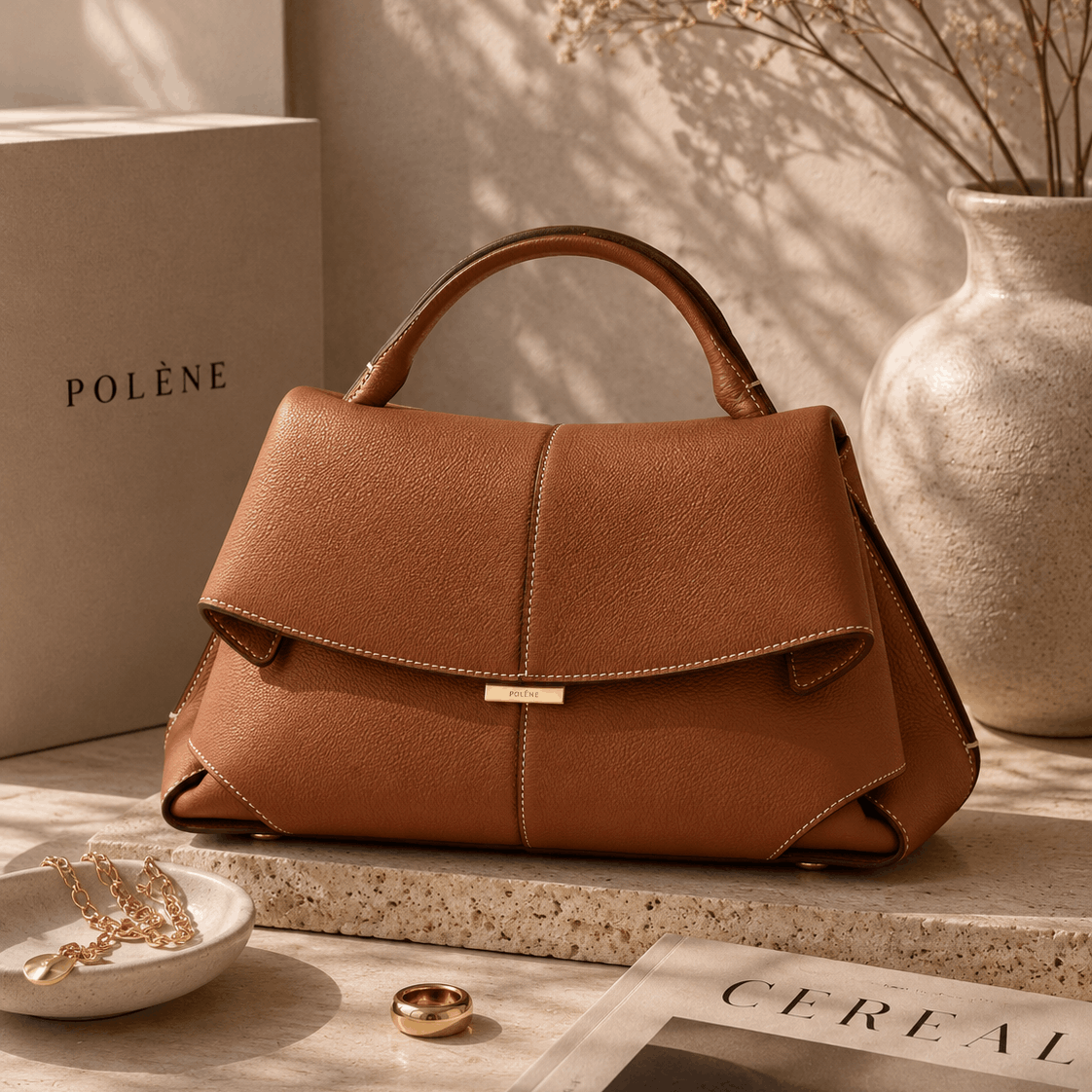 Elegant Leather Top Handle Bag