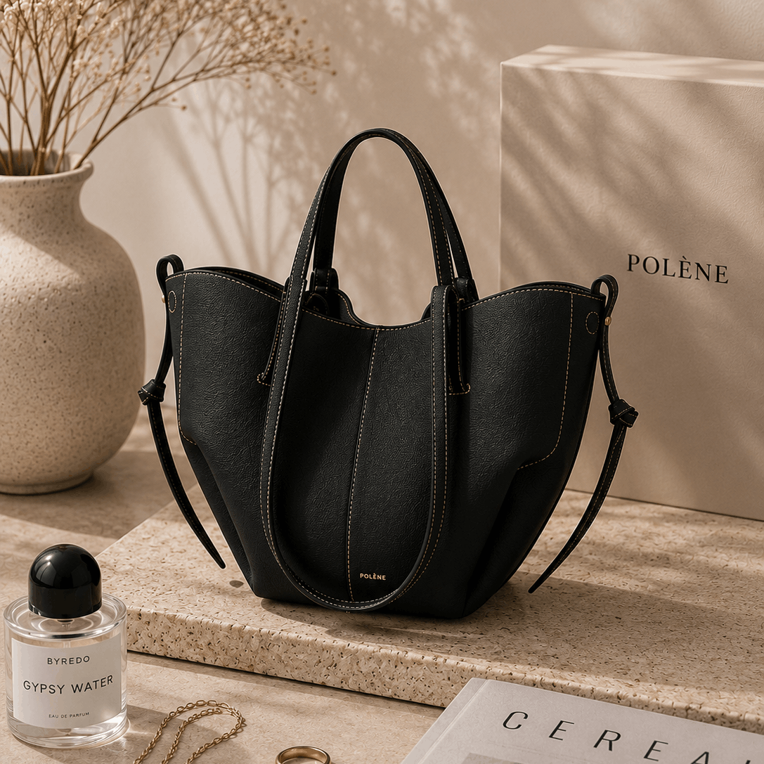 Black Minimalist Leather Tote