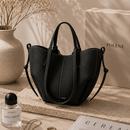 Black Minimalist Leather Tote