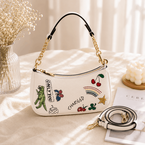 White Graffiti Print Shoulder Bag Crossbody Purse for Women